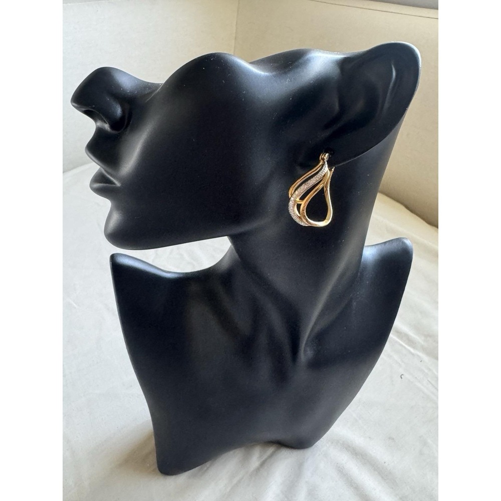 VINTAGE Gold Tone Earrings Teardrop Twist With Rhinestones Marked BB PAJ China